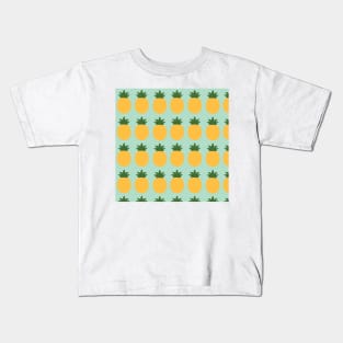 Pineapples in mint background Kids T-Shirt